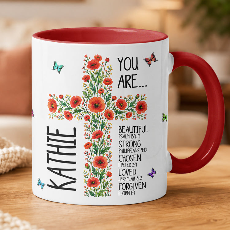 Birth Flower Cross You Are Bible Verse Affirmations - Personalized Mug 2