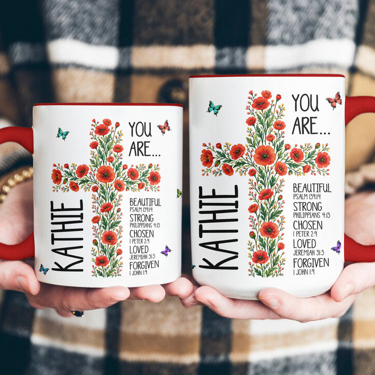 Birth Flower Cross You Are Bible Verse Affirmations - Personalized Mug 4