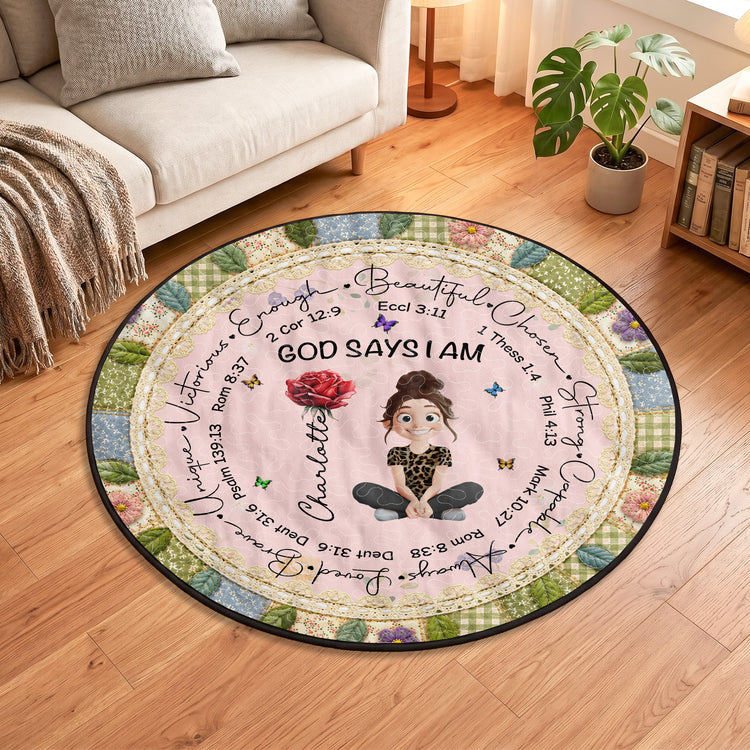 Birth Flower God Says I Am Patchwork Style - Personalized Quilted Mat 1