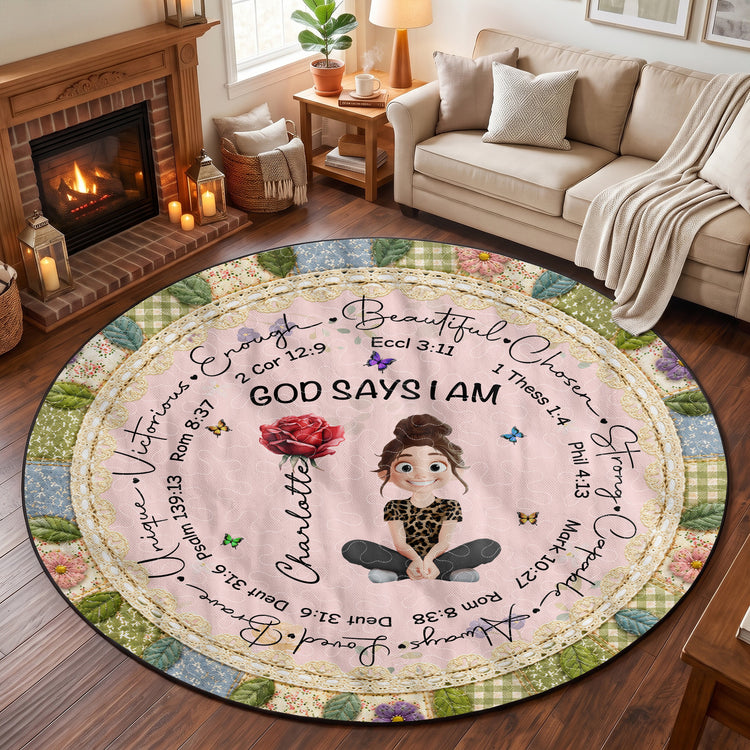 Birth Flower God Says I Am Patchwork Style - Personalized Quilted Mat 3