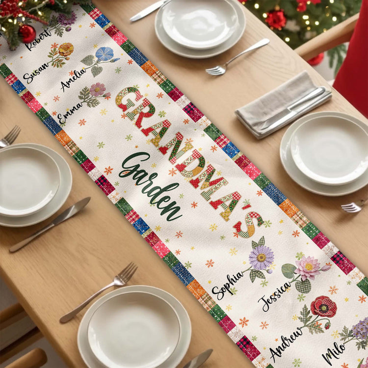 Birthflower Patwork Grandma Garden - Personalized Table Runner 1
