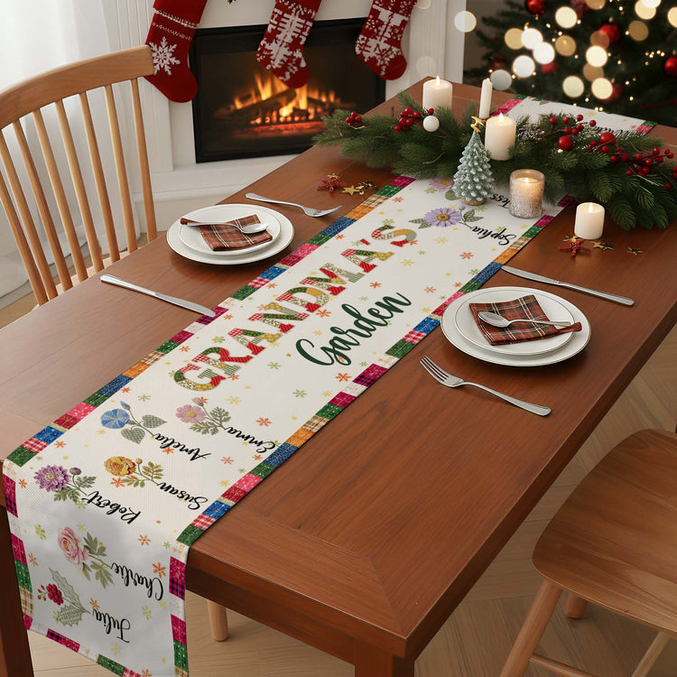 Birthflower Patwork Grandma Garden - Personalized Table Runner 2