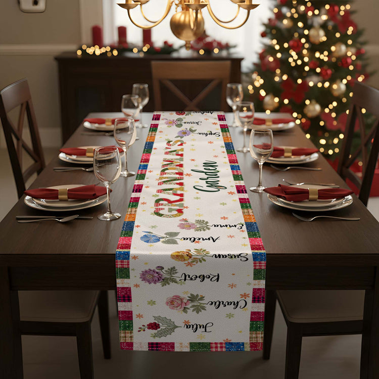 Birthflower Patwork Grandma Garden - Personalized Table Runner 3