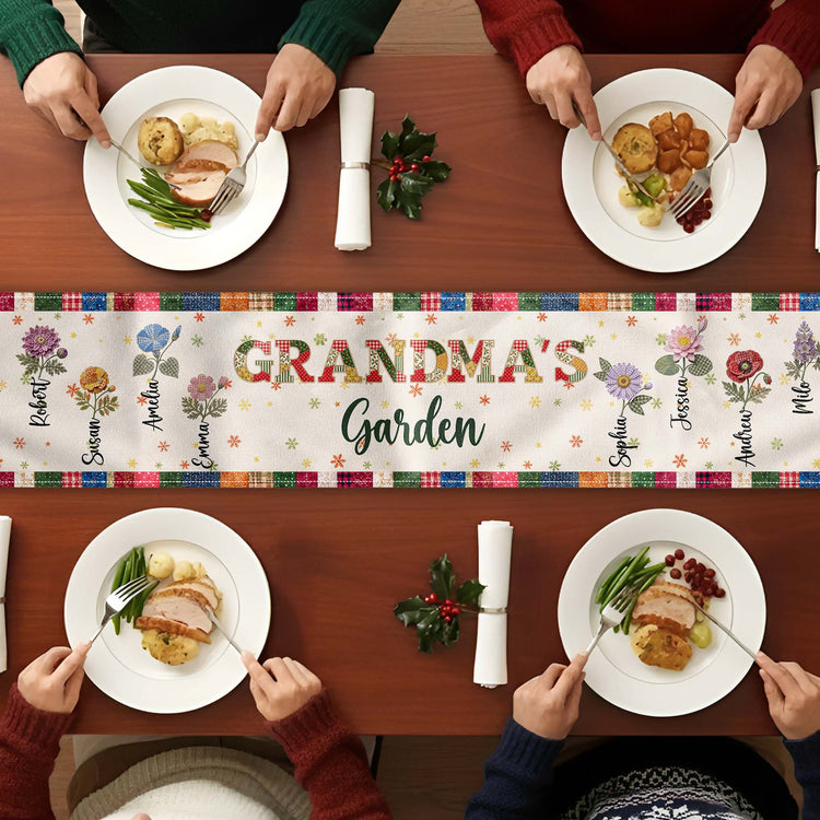 Birthflower Patwork Grandma Garden - Personalized Table Runner 4