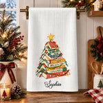 Book Tree Christmas Tea Towel: Book Lover Holiday Decor, Gift For Book Club, Hostess Gift - Personalized Kitchen Towel 1