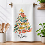 Book Tree Christmas Tea Towel: Book Lover Holiday Decor, Gift For Book Club, Hostess Gift - Personalized Kitchen Towel 3