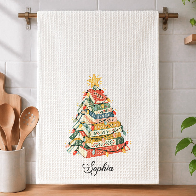 Book Tree Christmas Tea Towel: Book Lover Holiday Decor, Gift For Book Club, Hostess Gift - Personalized Kitchen Towel 5