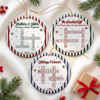 Brothers & Sisters Forever Linked Together Christmas Ornament Striped Patterns - Personalized Ornament