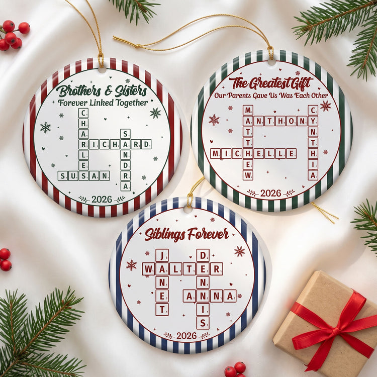 Brothers & Sisters Forever Linked Together Christmas Ornament Striped Patterns - Personalized Ornament 1