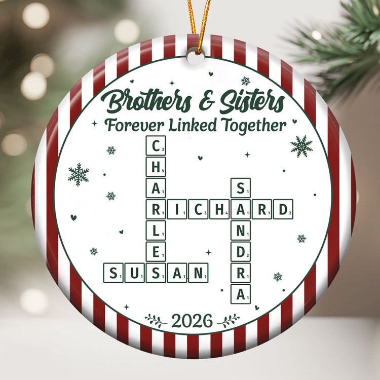 Brothers & Sisters Forever Linked Together Christmas Ornament Striped Patterns - Personalized Ornament 2