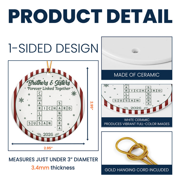Brothers & Sisters Forever Linked Together Christmas Ornament Striped Patterns - Personalized Ornament 6