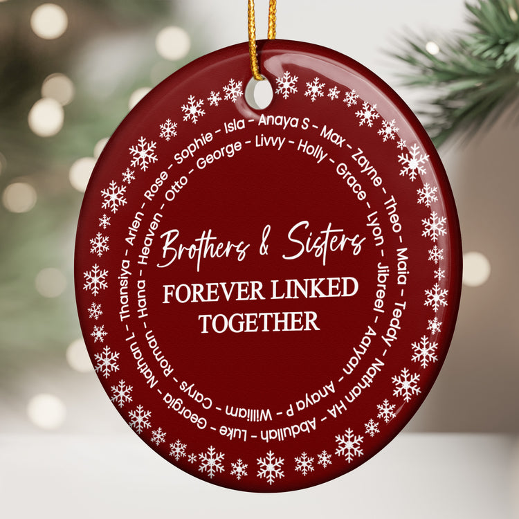 Brothers & Sisters Forever Linked Together - Custom Name Word Wreath - Personalized Ornament 2