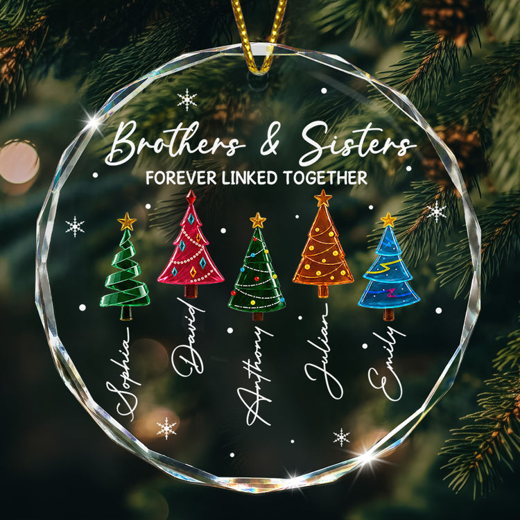 Brothers & Sisters Forever Linked Together Glass Ornament, Custom Family Christmas Gift - Personalized Ornament 1