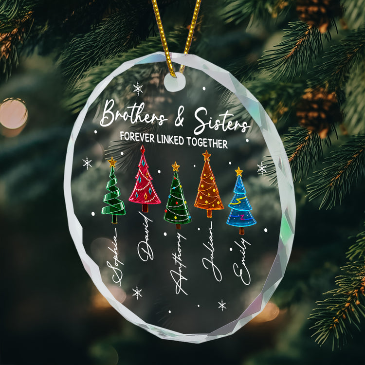 Brothers & Sisters Forever Linked Together Glass Ornament, Custom Family Christmas Gift - Personalized Ornament 5