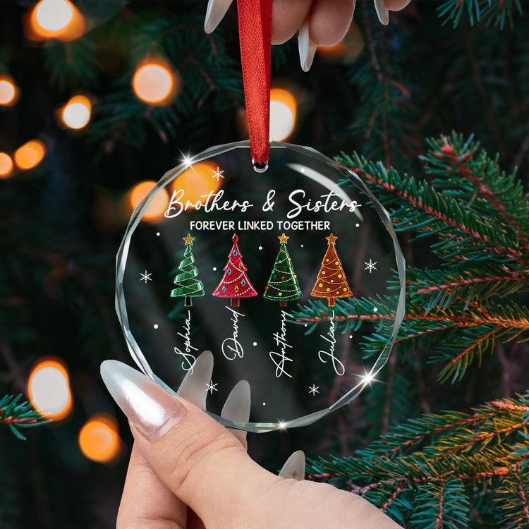 Brothers & Sisters Forever Linked Together Glass Ornament, Custom Family Christmas Gift - Personalized Ornament 6