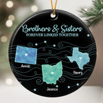 Brothers & Sisters Forever Linked Together State Map - Personalized Ornament 1