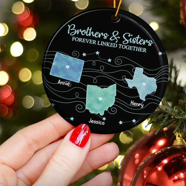 Brothers & Sisters Forever Linked Together State Map - Personalized Ornament 2