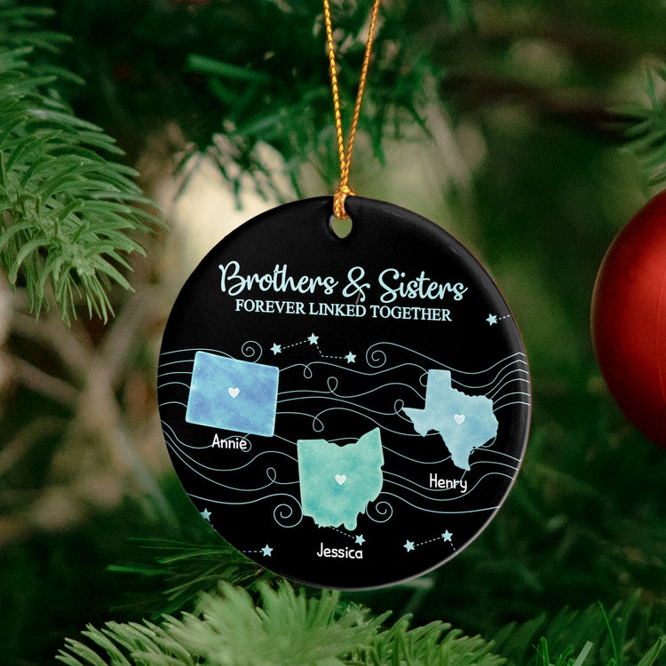 Brothers & Sisters Forever Linked Together State Map - Personalized Ornament 3