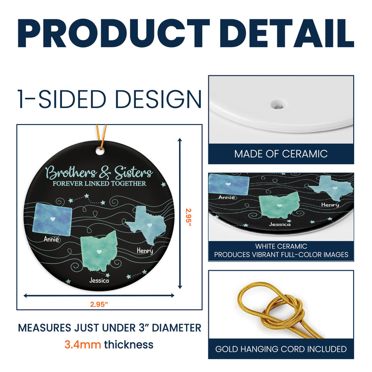Brothers & Sisters Forever Linked Together State Map - Personalized Ornament 4