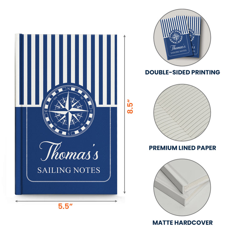 Captain Log Book, Sailing Notes, Anchor And Wheel, Nautial Gift For Caption, Nautical Lovers - Personalized Journal 7