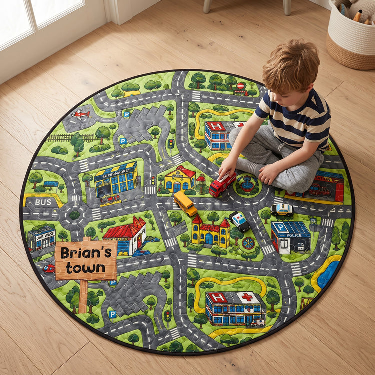 Car Racing Game Nursery Street For Kids - Personalized Quilted Mat 2
