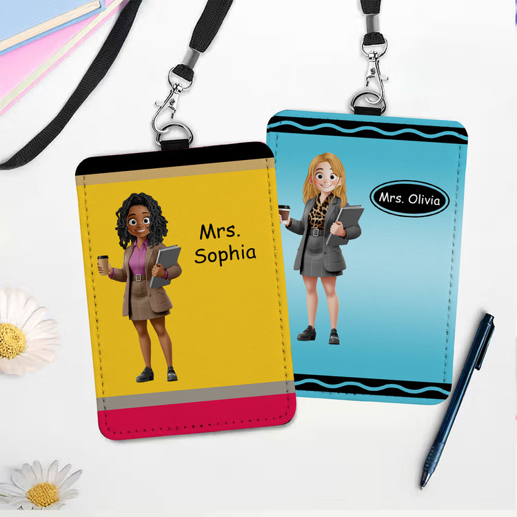 Cartoon Character Teacher Id Card - Personalized Badge Holder 1