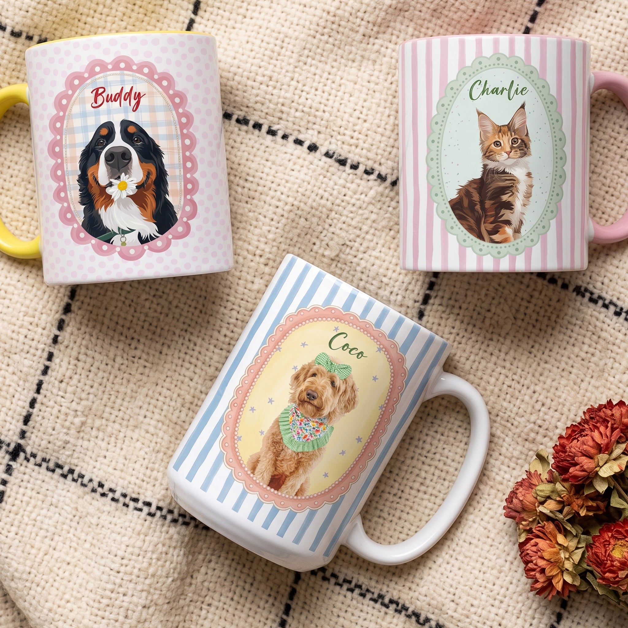 Cartoon Your Pet - Gifts For Dog Mom, Cat Mom - Cottage Vintage Style - Personalized Mug 2