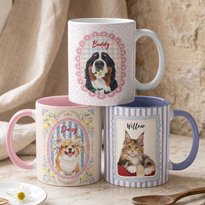 Cartoon Your Pet - Gifts For Dog Mom, Cat Mom - Cottage Vintage Style - Personalized Mug
