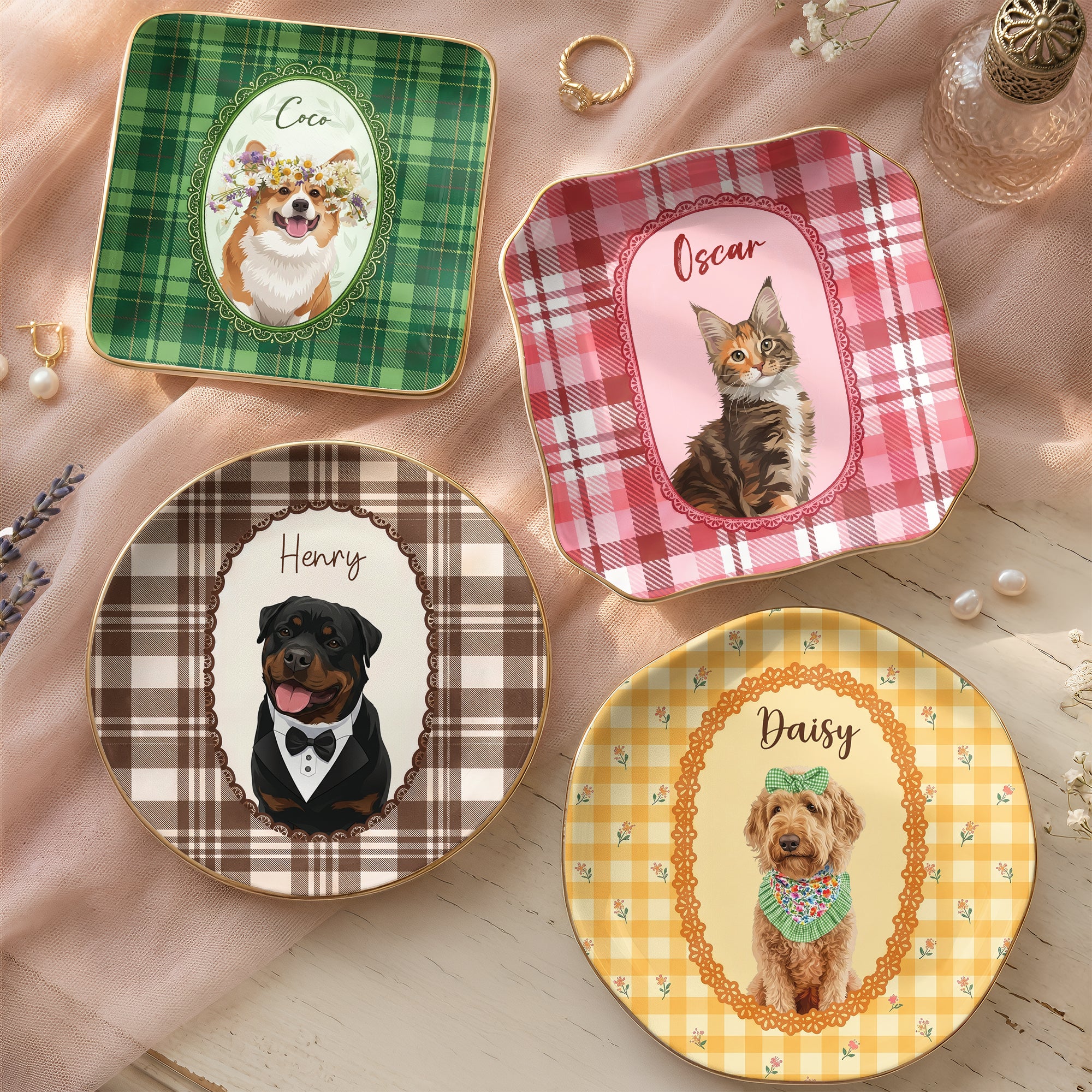 Cartoon Your Pet Photo - Vintage Frame For Dog Mom, Dog Lovers - Personalized Jewelry Dish 1
