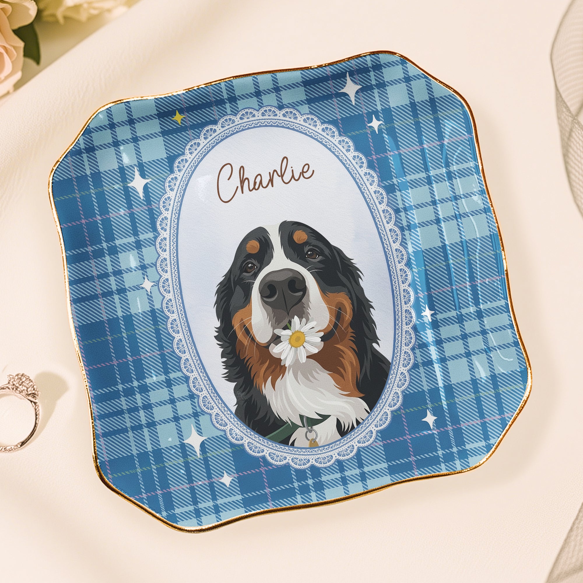 Cartoon Your Pet Photo - Vintage Frame For Dog Mom, Dog Lovers - Personalized Jewelry Dish 3