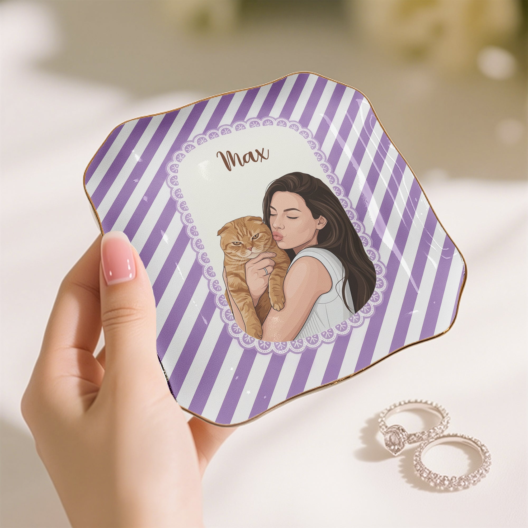 Cartoon Your Pet Photo - Vintage Frame For Dog Mom, Dog Lovers - Personalized Jewelry Dish 4