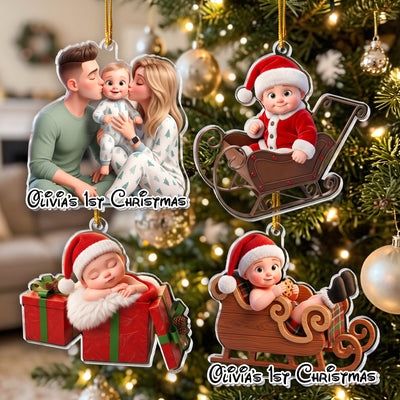 Cartoon Your Photo - Newborn Baby's First Christmas - Personalized Ornament
