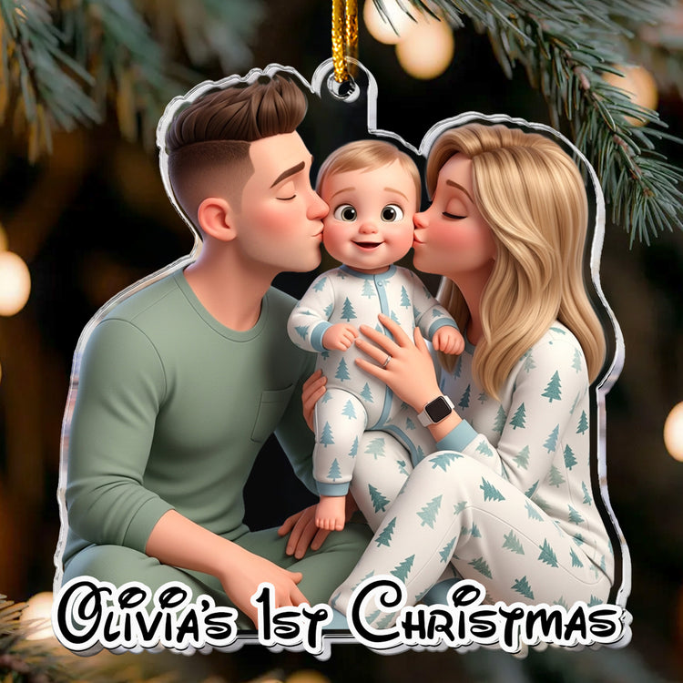 Cartoon Your Photo - Newborn Baby's First Christmas - Personalized Ornament 2