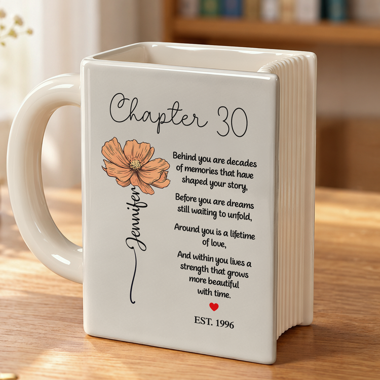 Chapter 30 Custom Birth Month Flower Book Mug, Birthday Gift For Her - Personalized Mug 1