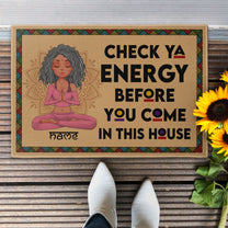 Check Ya Energy - Personalized Doormat - Birthday Gift For Yoga Lover - Yoga Girl Illustration