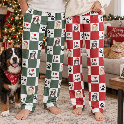 Checkerboard Pattern Custom Pet Portrait Watercolor Art - Personalized Lounge Pants