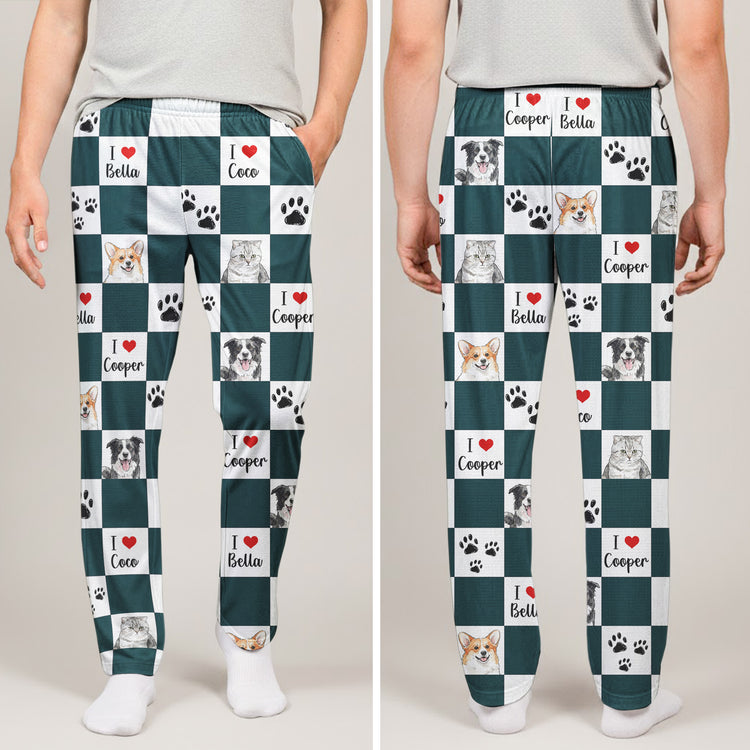 Checkerboard Pattern Custom Pet Portrait Watercolor Art - Personalized Lounge Pants 4
