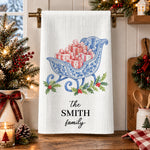 Chinoiserie Christmas Tree Tea Towel, Hostess Gift, Kitchen Holiday Decor - Personalized Kitchen Towel 4