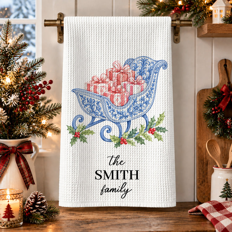 Chinoiserie Christmas Tree Tea Towel, Hostess Gift, Kitchen Holiday Decor - Personalized Kitchen Towel 4