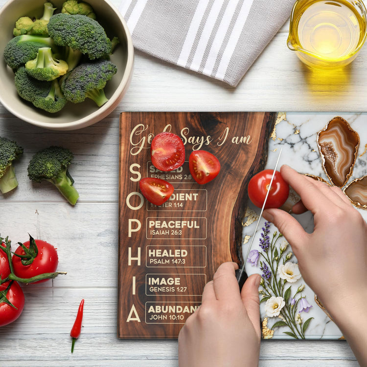 Christian Cross Glass Wood Look Gift For Her, Wife, Daughter, Mom, Sister, Friends - Personalized Cutting Board 3