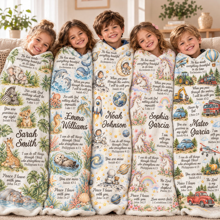 Christian Kid Baby Gift Bible Verses - Personalized Blanket 2