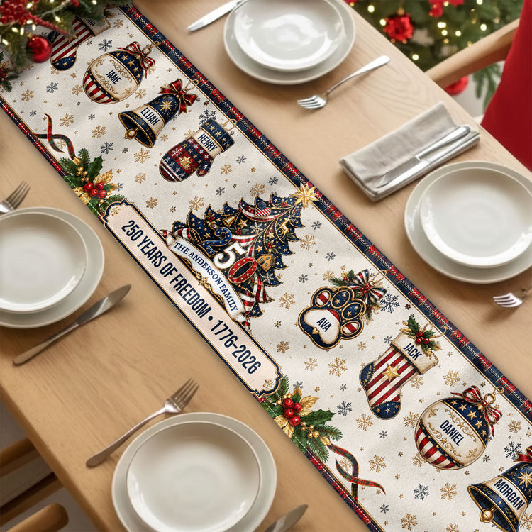 Christmas 250 Years Of Freedom - Custom Family Name - Personalized Table Runner 1