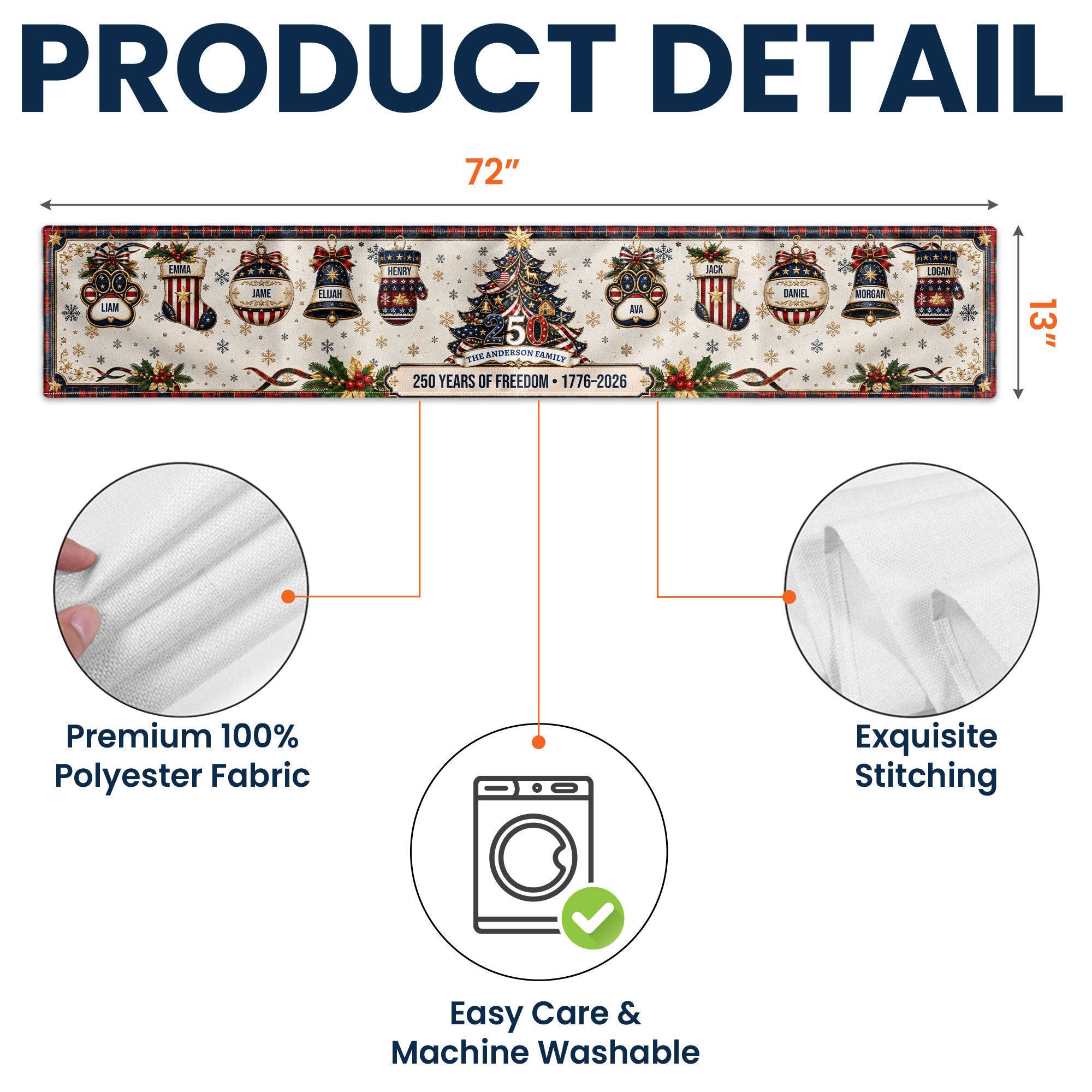 Christmas 250 Years Of Freedom - Custom Family Name - Personalized Table Runner 5