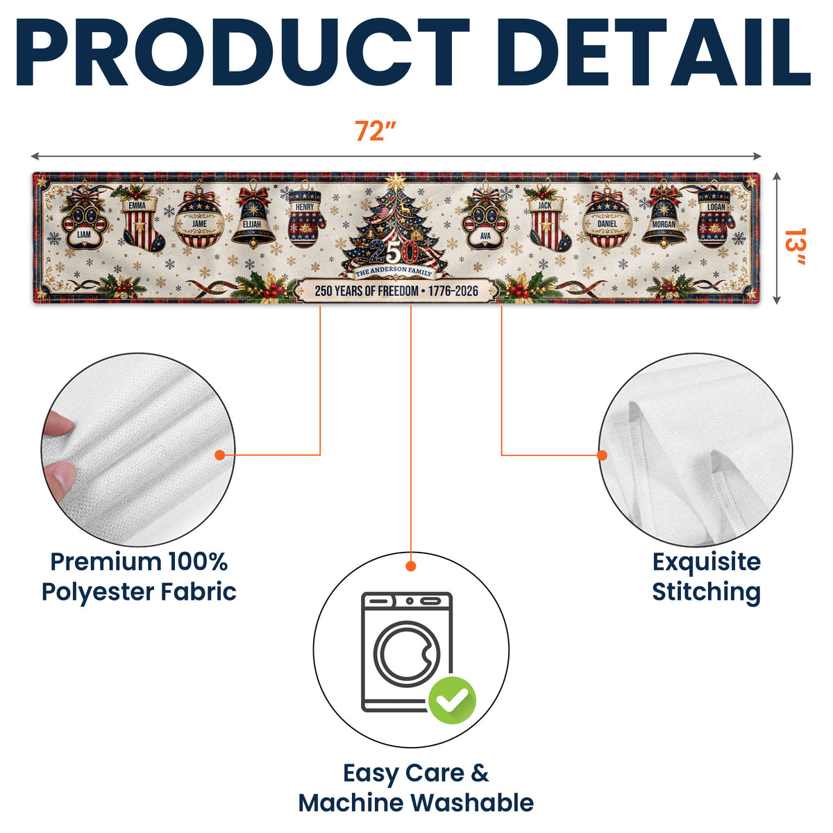 Christmas 250 Years Of Freedom - Custom Family Name - Personalized Table Runner 5