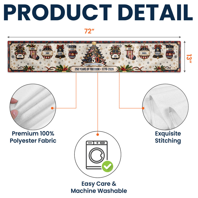Christmas 250 Years Of Freedom - Custom Family Name - Personalized Table Runner 5