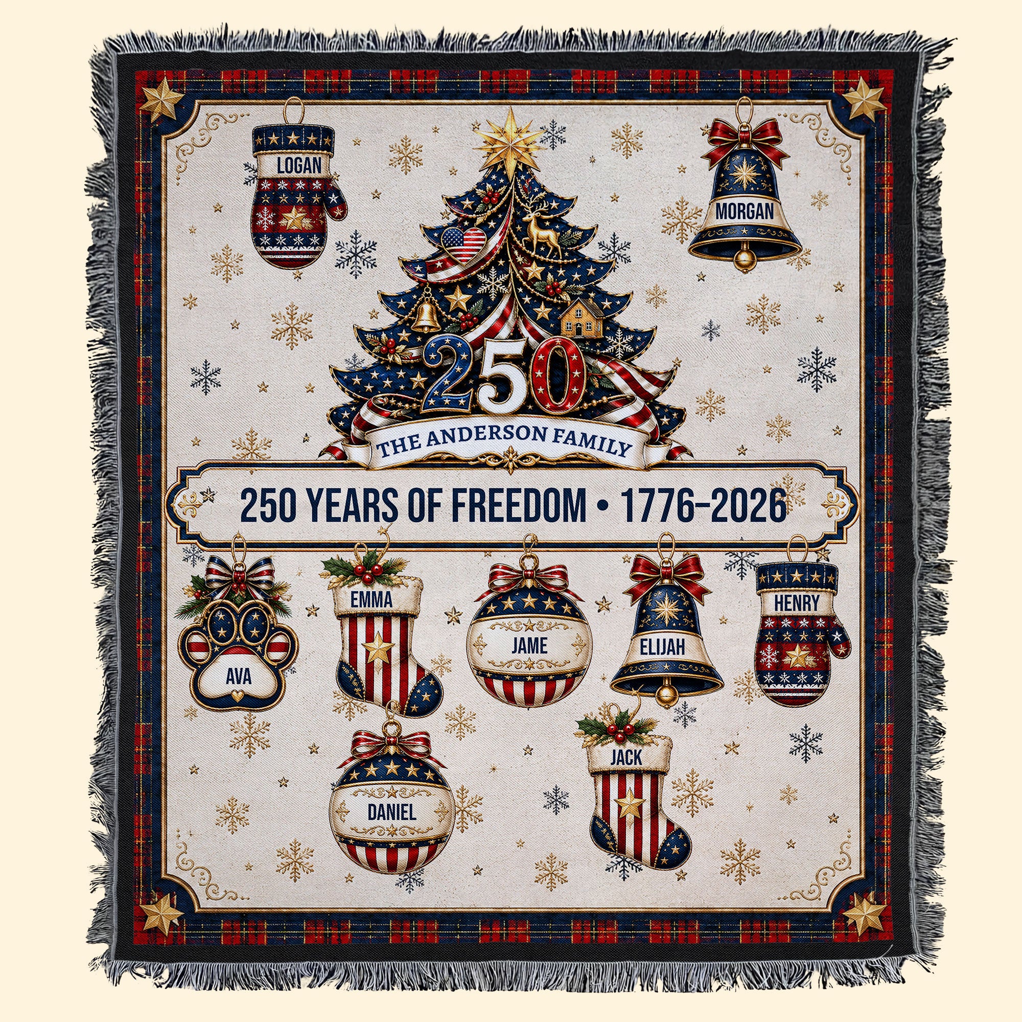 Christmas 250 Years Of Freedom - Custom Family Name Xmas Festive Decors - Personalized Blanket 2