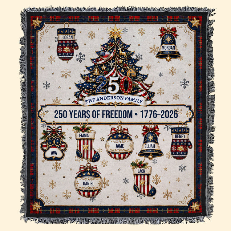 Christmas 250 Years Of Freedom - Custom Family Name Xmas Festive Decors - Personalized Blanket 2