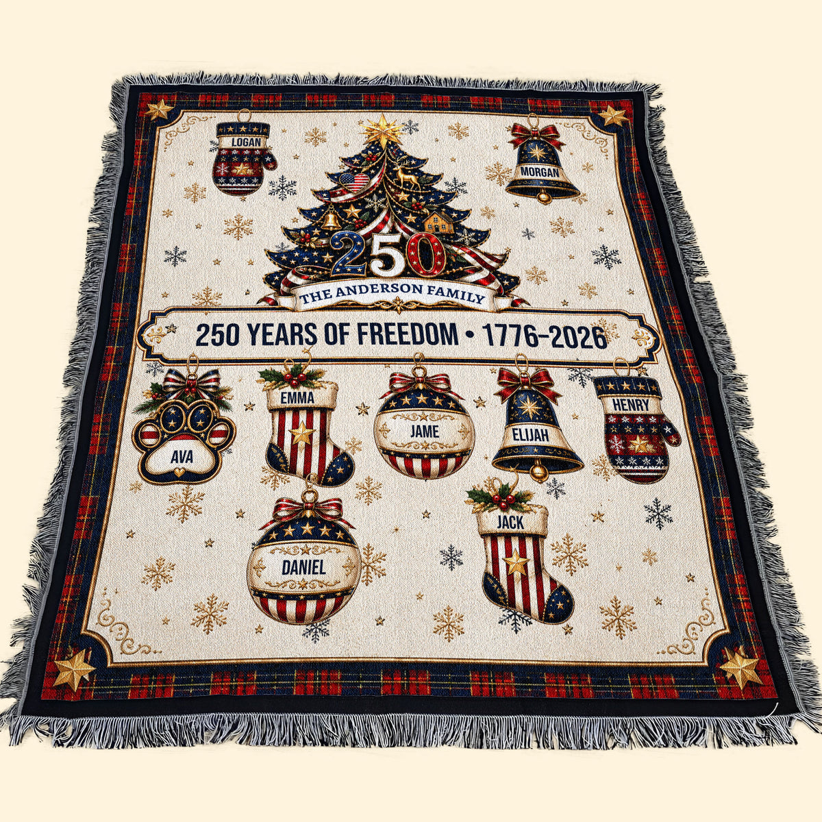Christmas 250 Years Of Freedom - Custom Family Name Xmas Festive Decors - Personalized Blanket 3