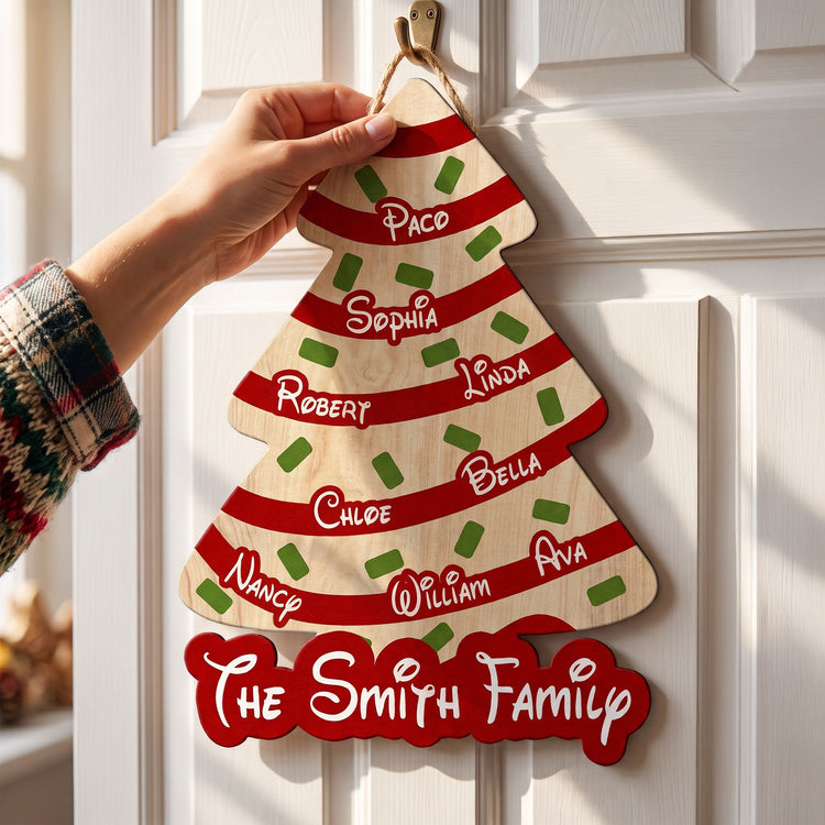 Christmas Cake Striped Tree - Personalized Wood Sign 2