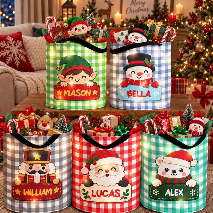 Christmas Character Gingham Pattern Christmas Decoration - Personalized Basket 1